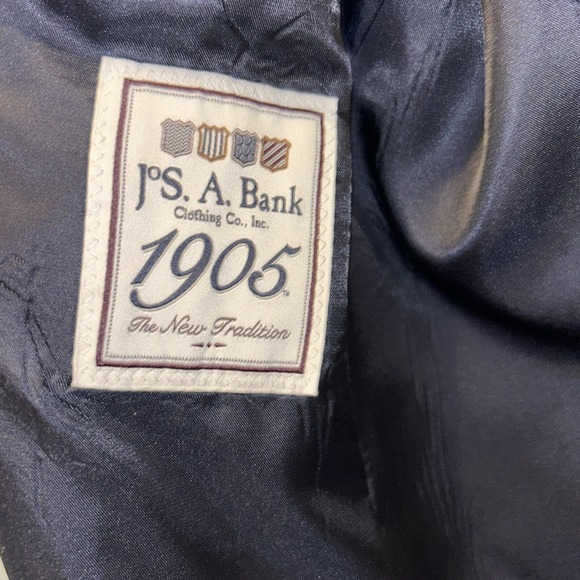 Jos A. Bank Tailored Fit Navy Herringbone Blazer 43R Gold Buttons Preppy Dad - Picture 11 of 16